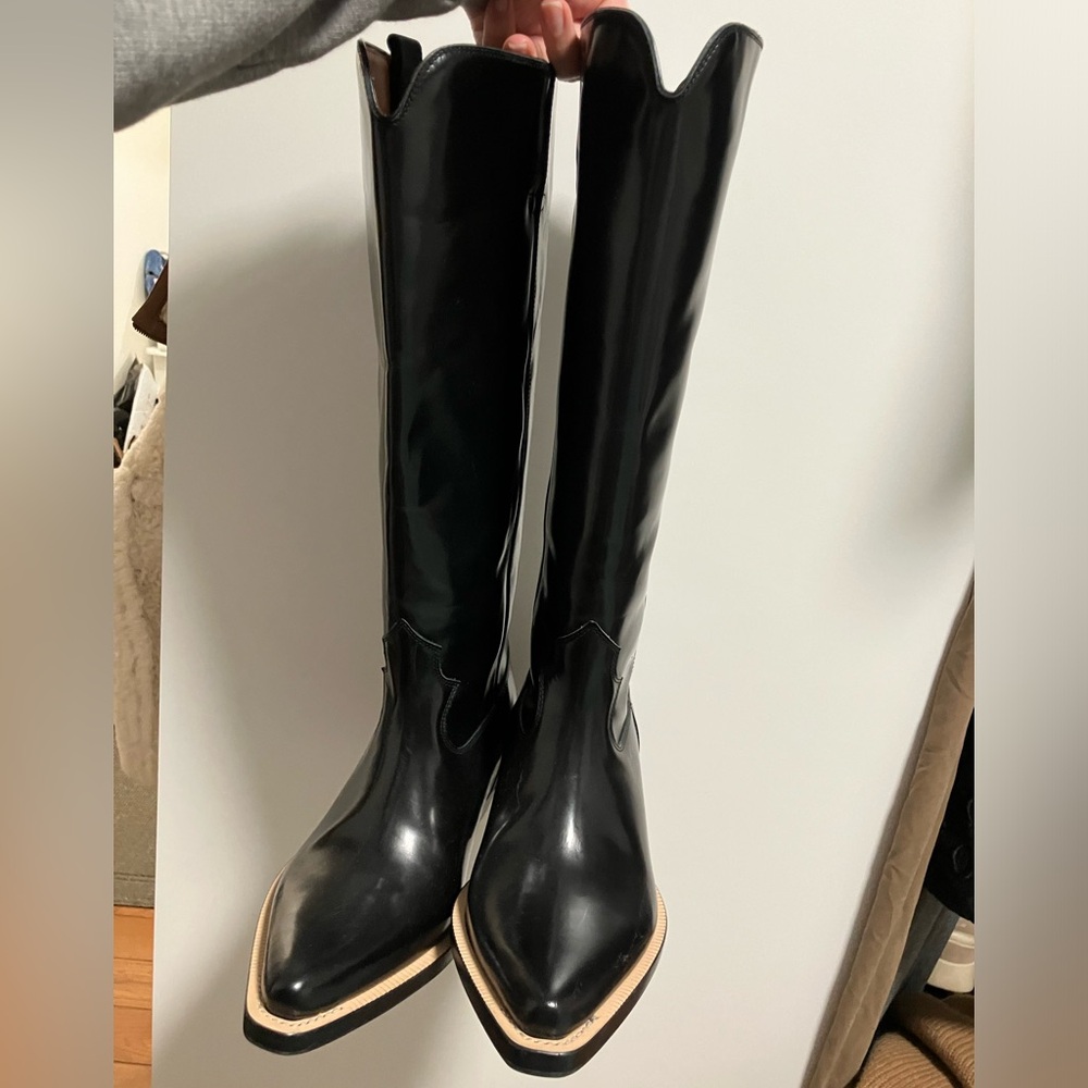 Chloe Black Knee-High Cowboy Boots